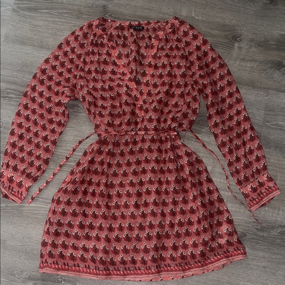 J.Crew Cabana mini dress in block-print ramie- floral print with pockets.